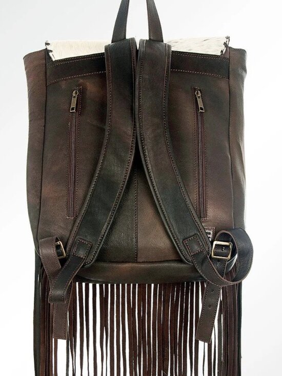 American Darling Boho Cowhide Whipstich Fringe Backpack main image 5